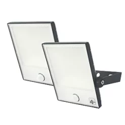 4lite Outdoor LED Floodlight With PIR Sensor Black 30W 2475lm 2 Pack