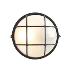 LAP Napoli Indoor & Outdoor Round Caged Bulkhead Black -Outdoor Lighting Sales 589PG A3