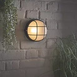LAP Napoli Indoor & Outdoor Round Caged Bulkhead Black -Outdoor Lighting Sales 589PG A4