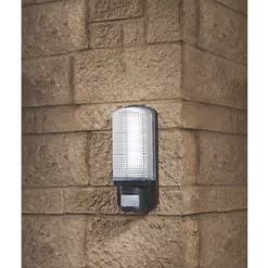 LAP Indoor & Outdoor Rectangular LED Bulkhead With PIR Sensor Black 8W 670lm -Outdoor Lighting Sales 6470V A2