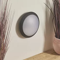 Seran Outdoor Round LED Bulkhead Matt Black 12W 1000lm -Outdoor Lighting Sales 707PG A3