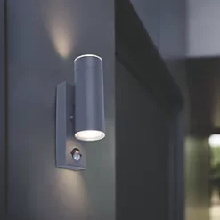 LAP Outdoor LED Wall Light With PIR Sensor Charcoal Grey 9W 760lm -Outdoor Lighting Sales 762PP A2